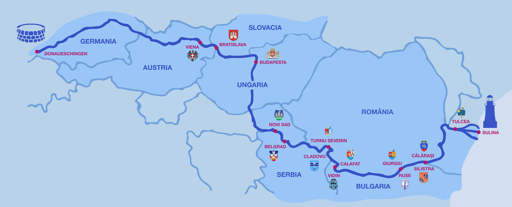 Harta cu traseul Dunării